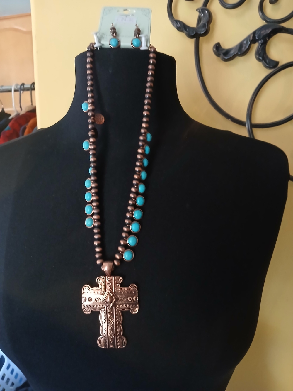 ICON Turquoise and Copper Cross Necklace Set